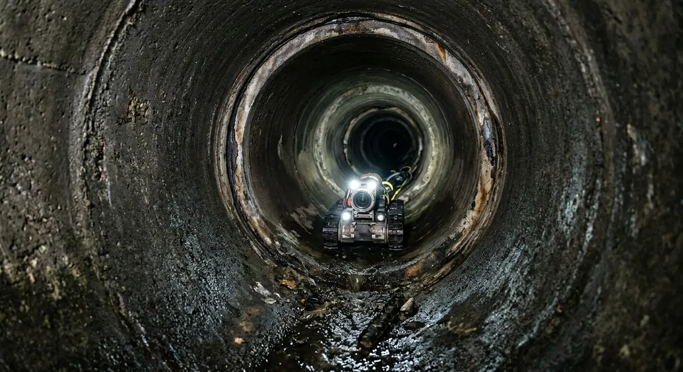 Robotic sewer camera inspecting pipe interior for Sewer Line Repair in Mecca