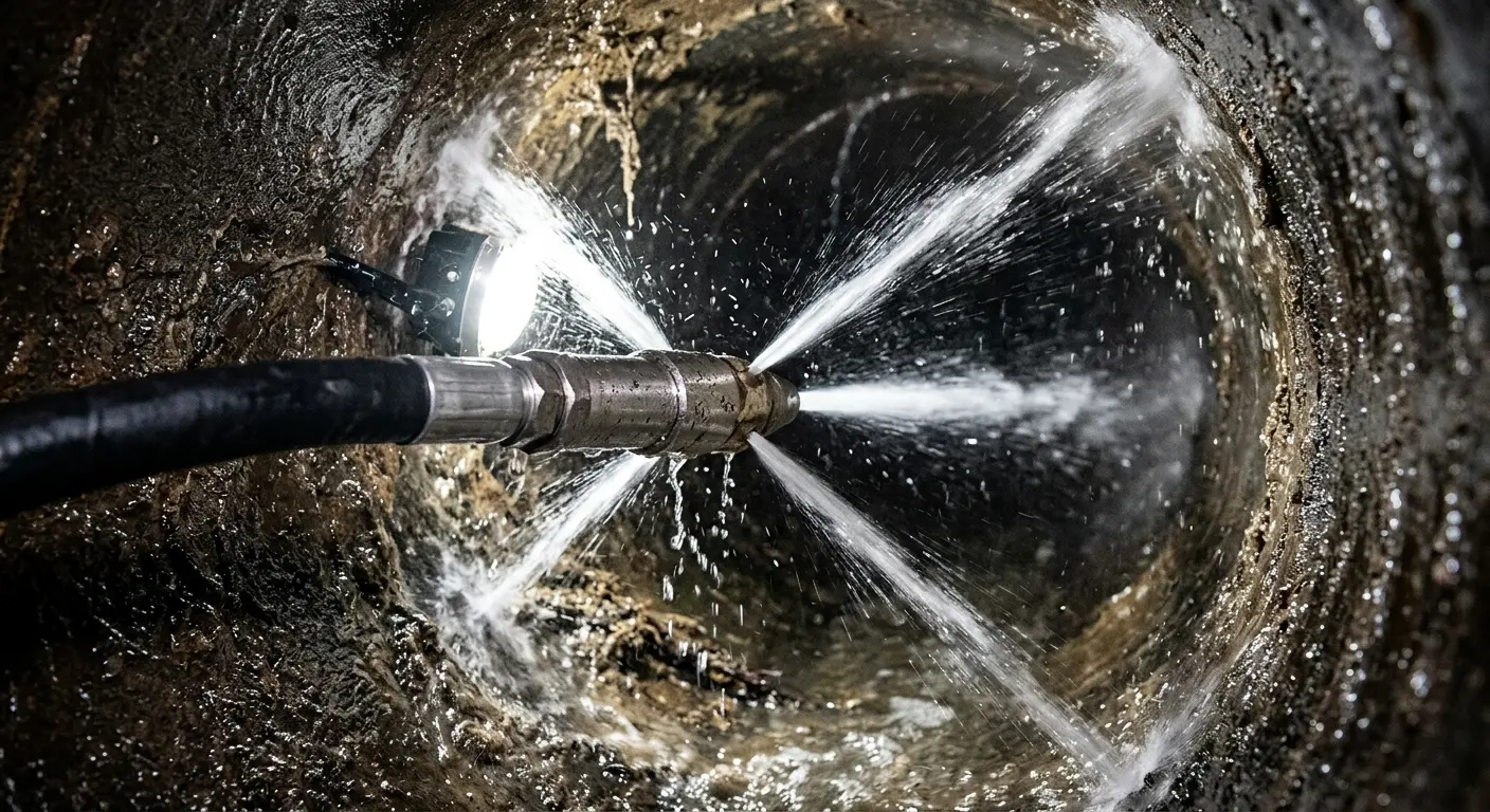 High-pressure hydro jetting nozzle cleaning sewer pipe for Storm Drain Cleaning in Mecca